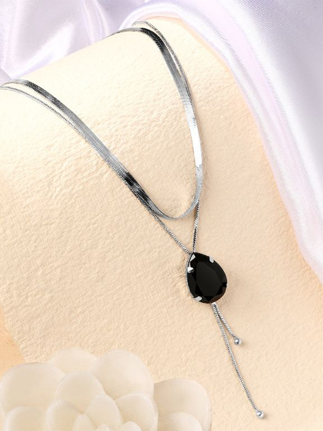 Cierra Silver-Plated Crystals Studded Modish Oval Shape Layered Necklace