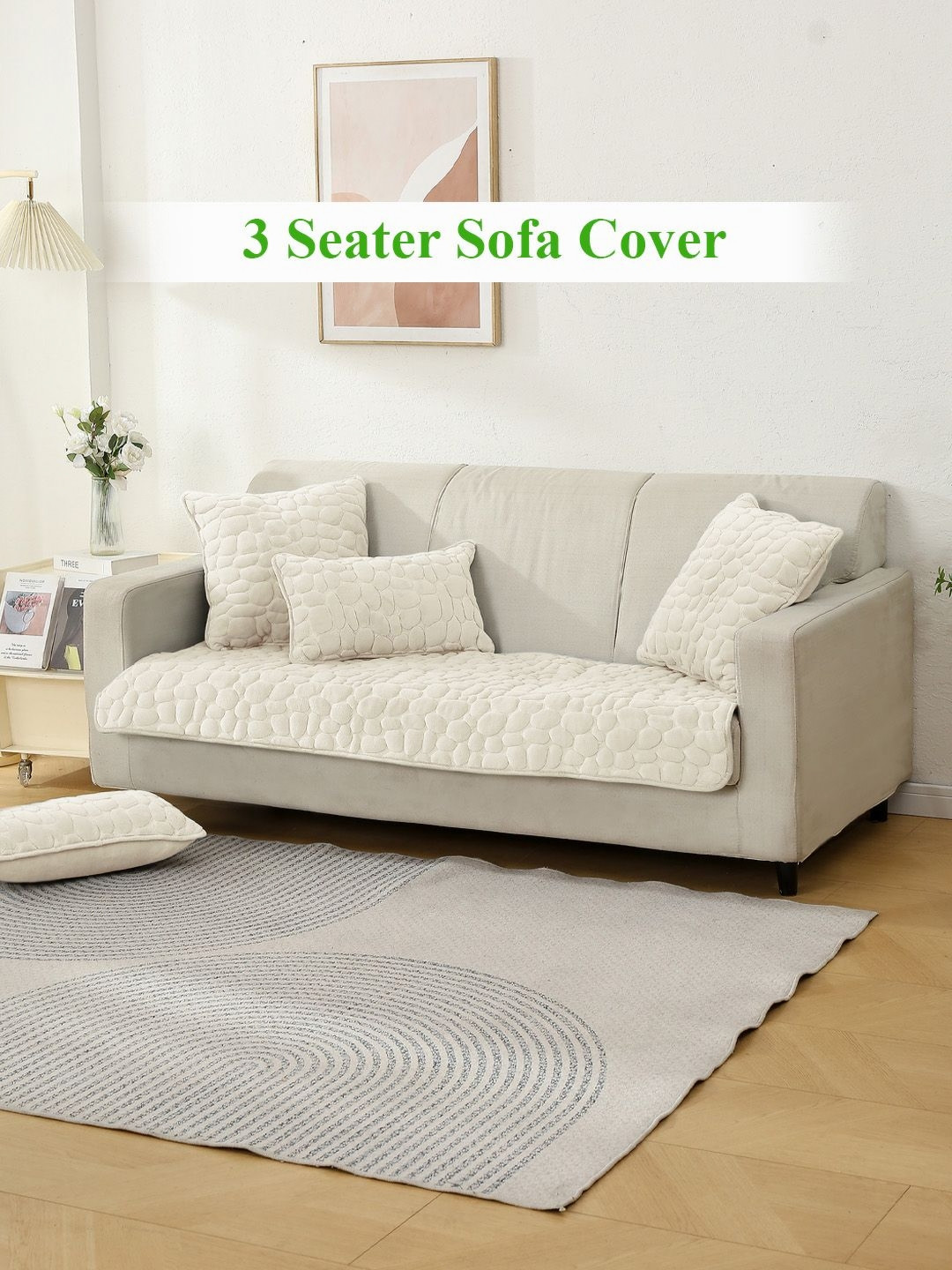 HOKIPO White Velvet 3 Seater Sofa Mat Cover