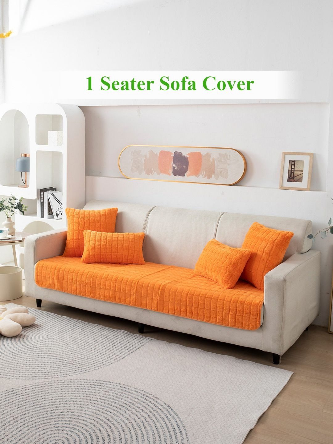 HOKIPO Orange Plush 1 Seater Anti Slip Sofa Mat Cover