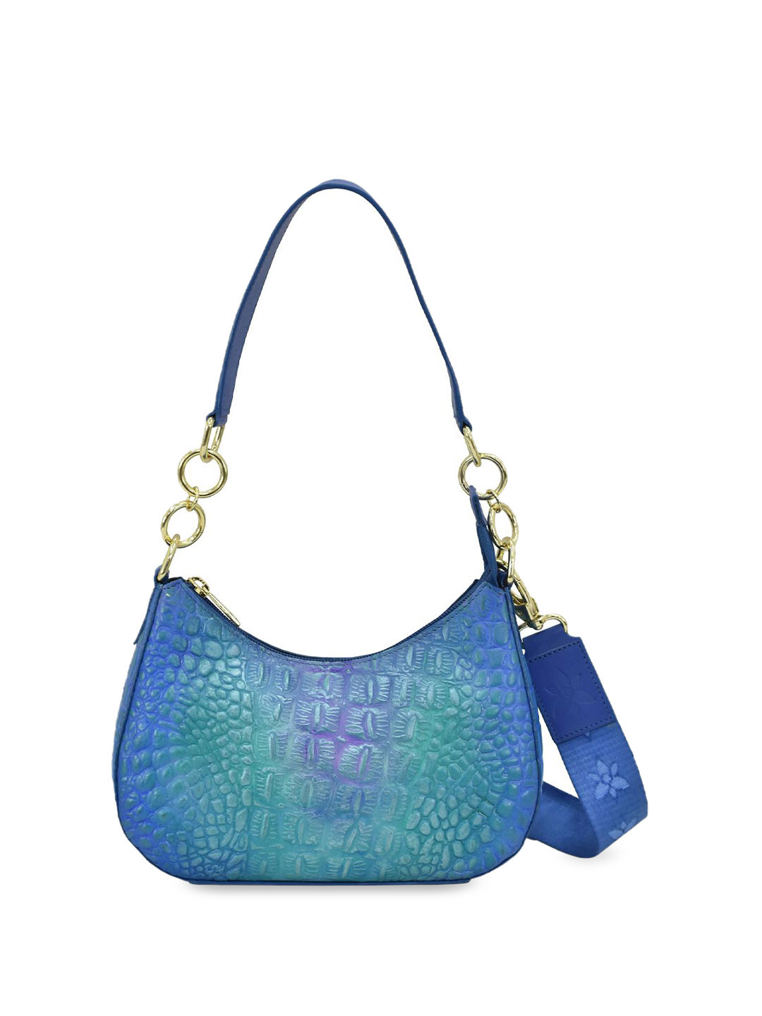 Anuschka Women Croc Embossed Peacock Hand painted Leather Small Convertible Hobo