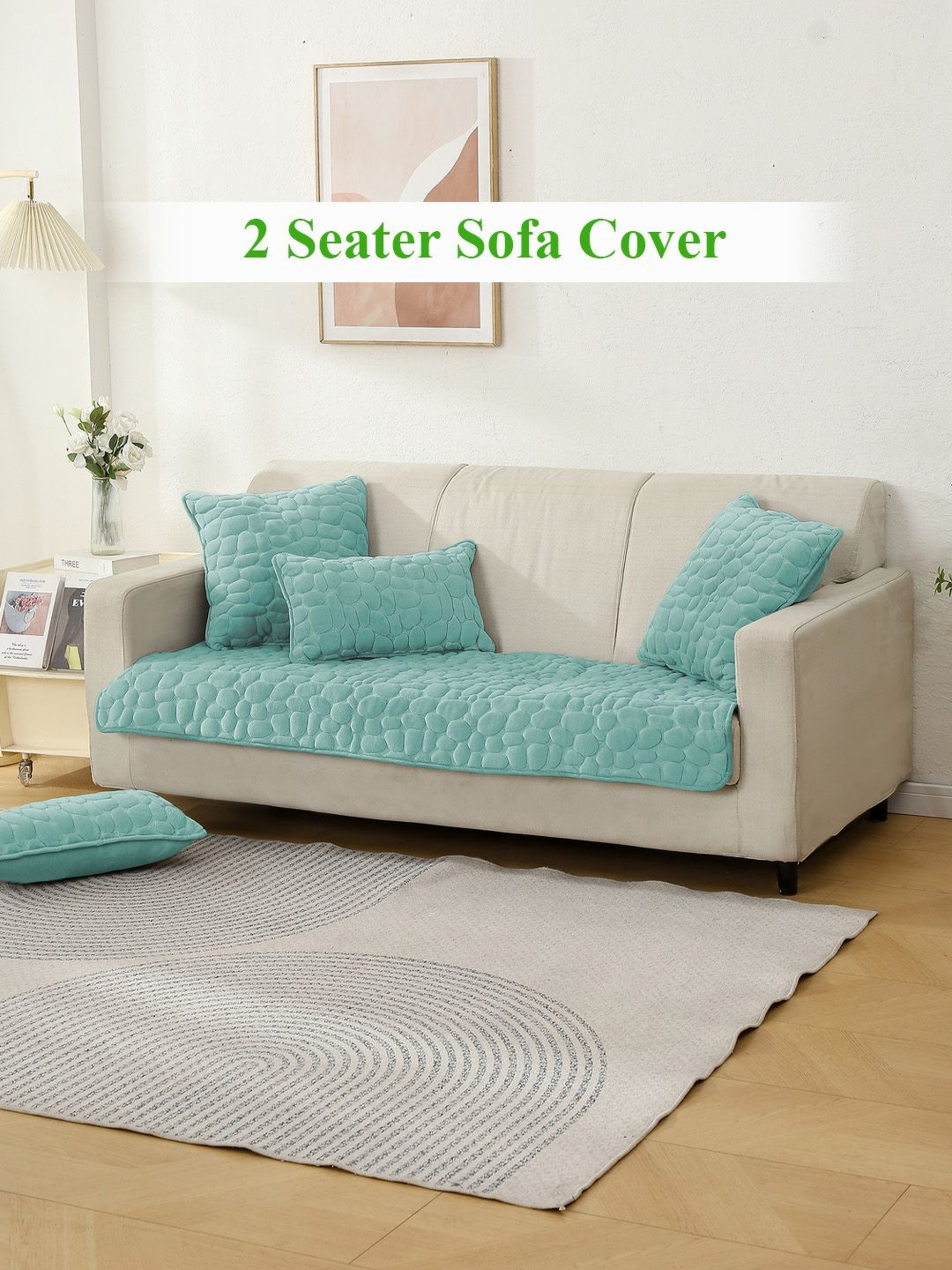 HOKIPO Blue Velvet 2 Seater Sofa Mat Cover