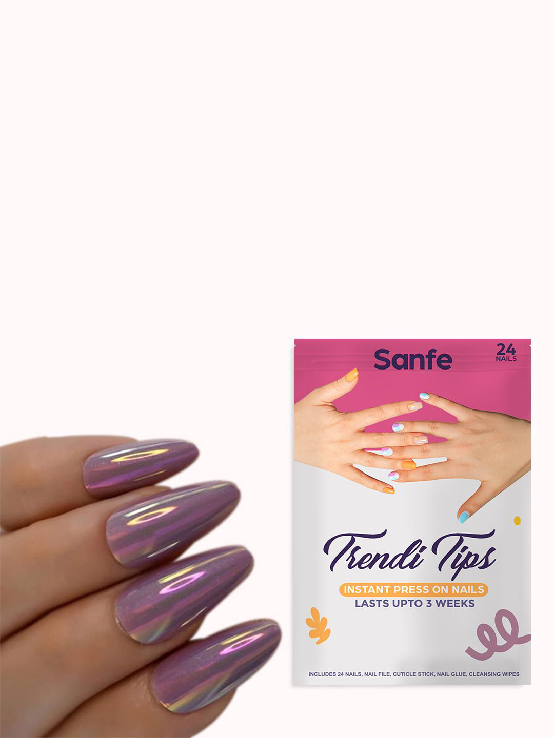 Sanfe Trendi Tips Set Of 24 Instant Press On Nails - Violet