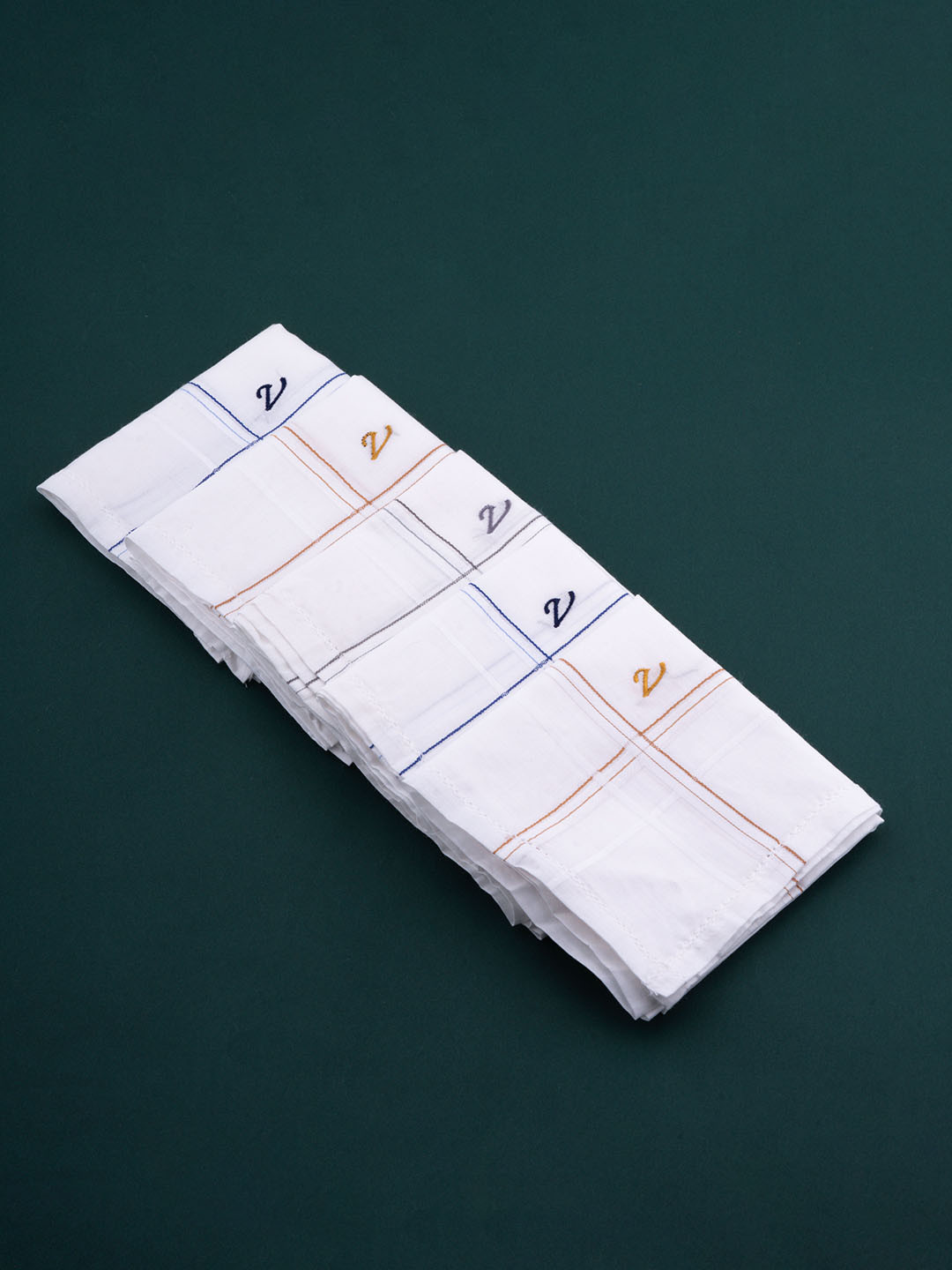 CROSSLINE Men Pack Of 5 V Embroidered Pure Cotton Handkerchiefs