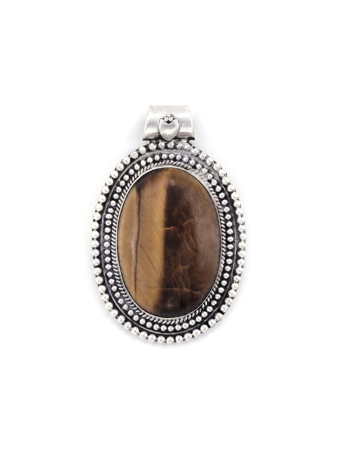Exotic India Tiger Eye Gemstone Designer Sterling Silver Pendant