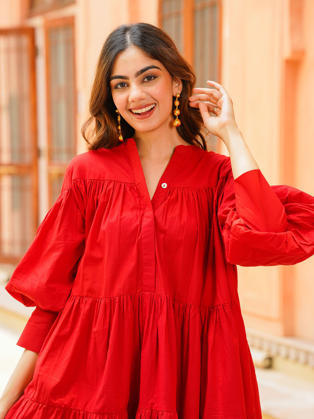 スーツ・フォーマル・ドレス Ameri PENTAGON NECK FOLD HEM DRESS Ameri（アメリ）の「PENTAGON NECK FOLD HEM DRESS（ワンピース