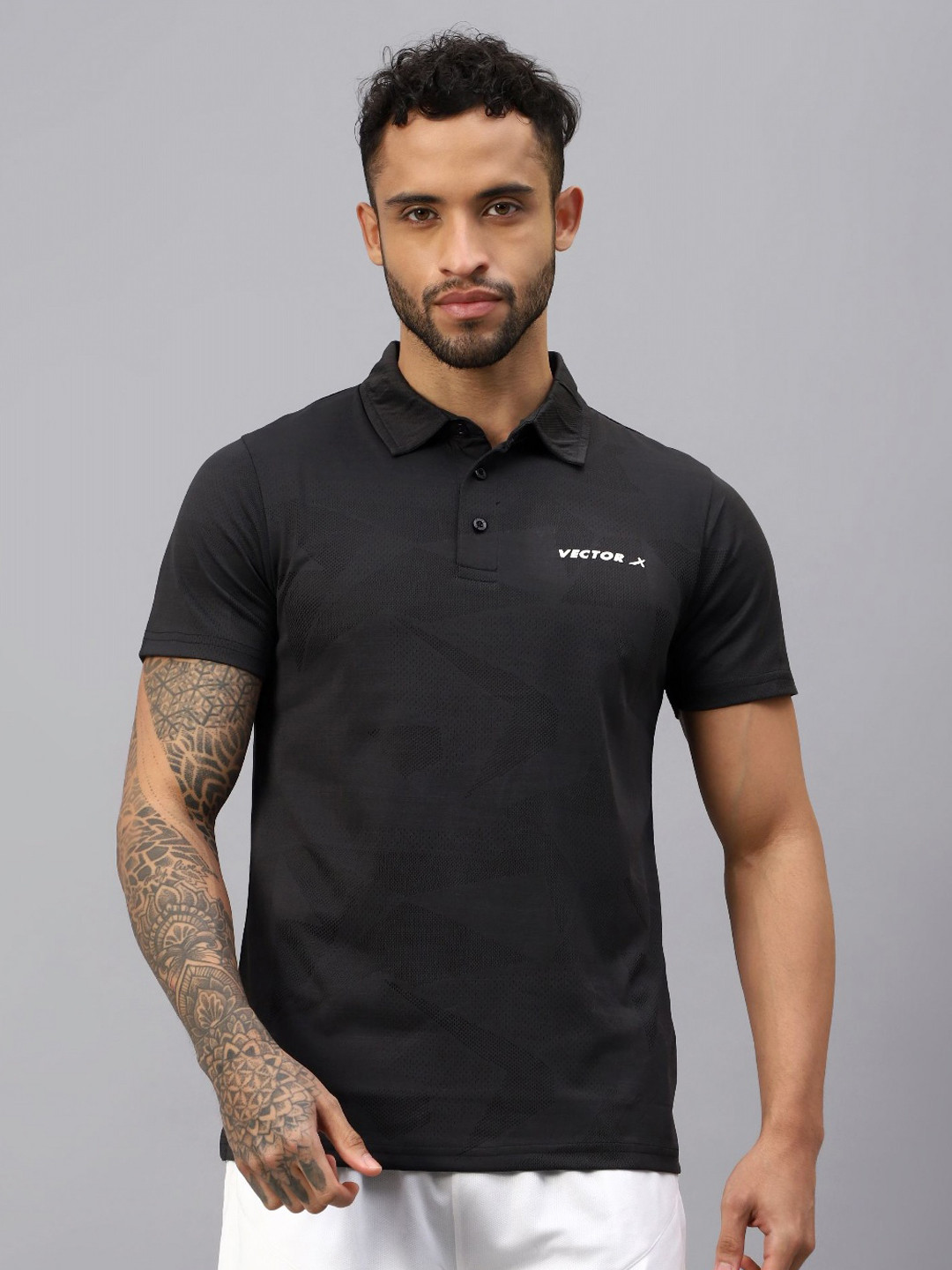 VECTOR X Men Self Design Polo Collar T-shirt