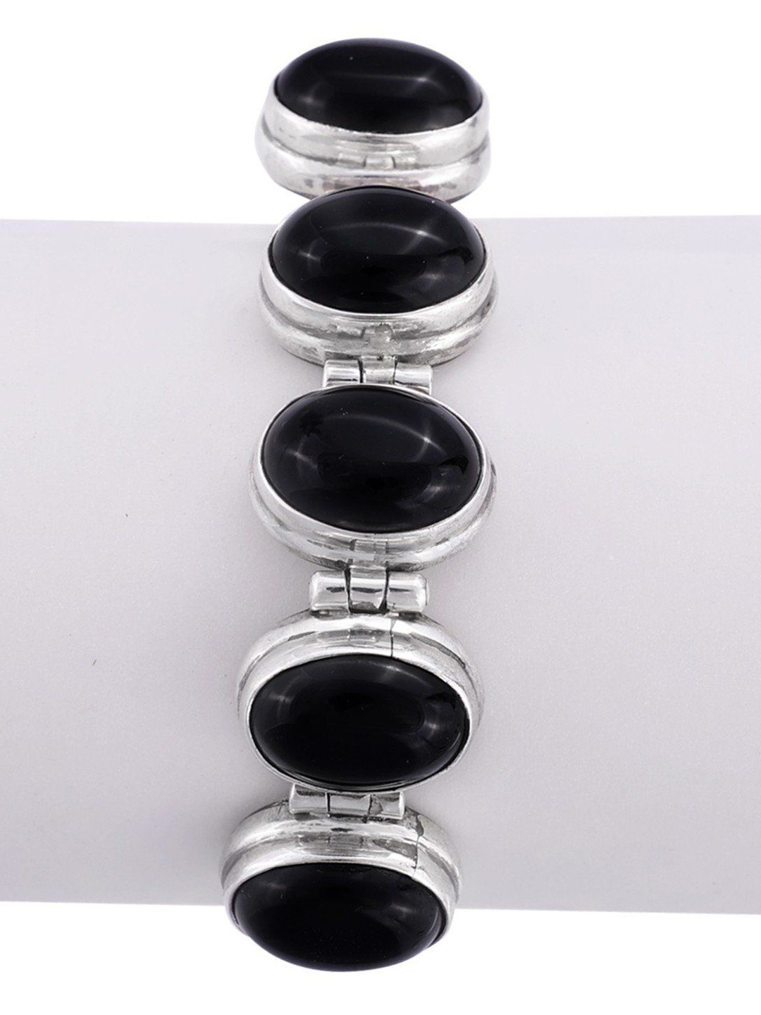 Exotic India Black Onyx Gemstone Sterling Silver Designer Bracelet