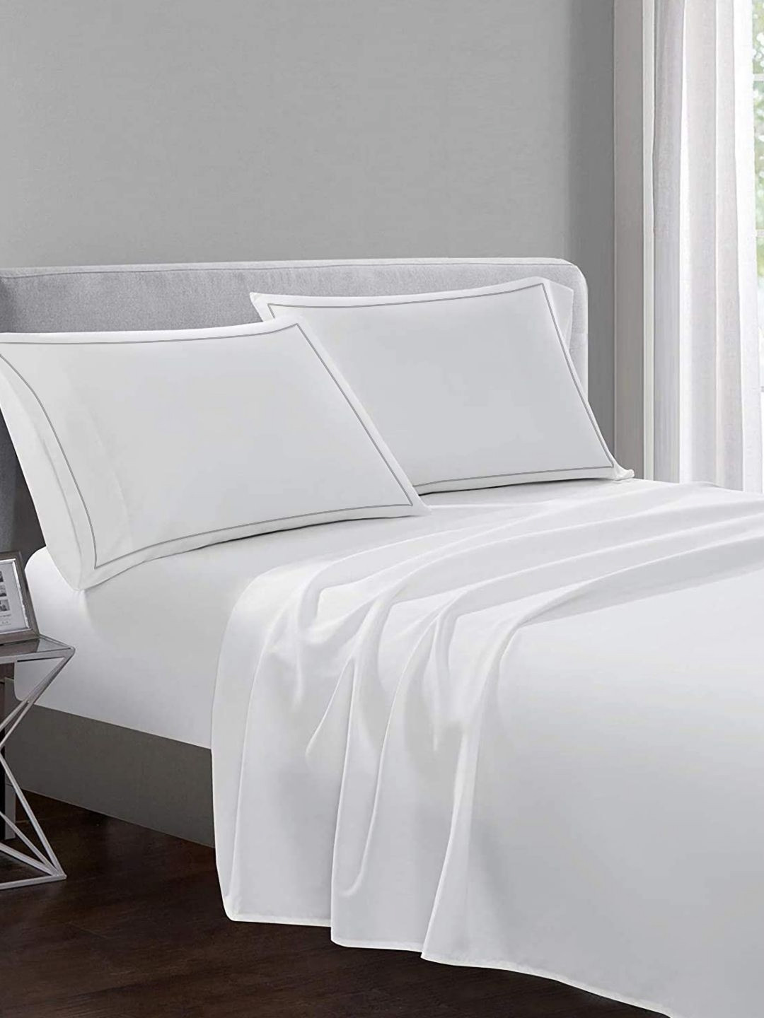 KINGDOM OF WHITE White 400 TC Pure Cotton King Bedsheet With 2 Pillow Covers
