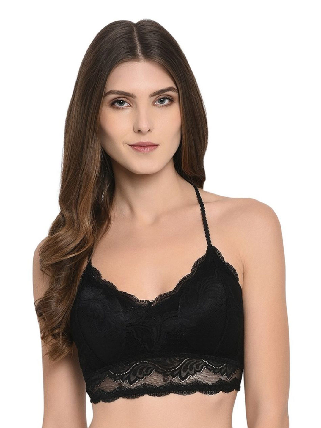Poftik V Neck Black Seamless Full Coverage Lightly Padded Non-Wired Bralette
