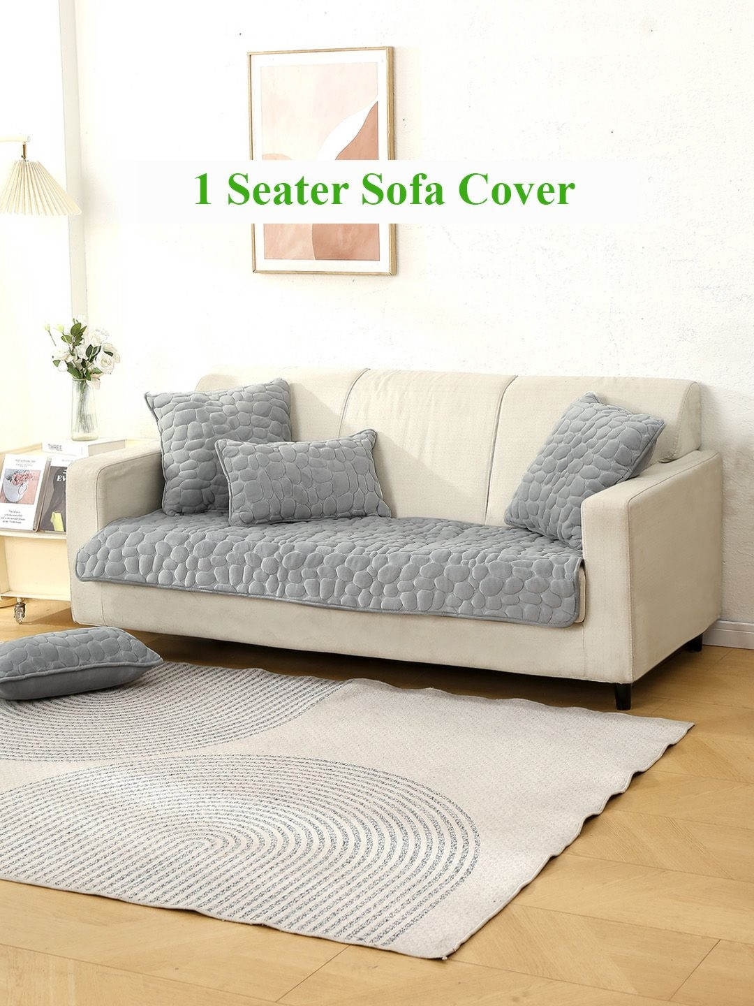 HOKIPO Grey Velvet 1 Seater Sofa Mat Cover