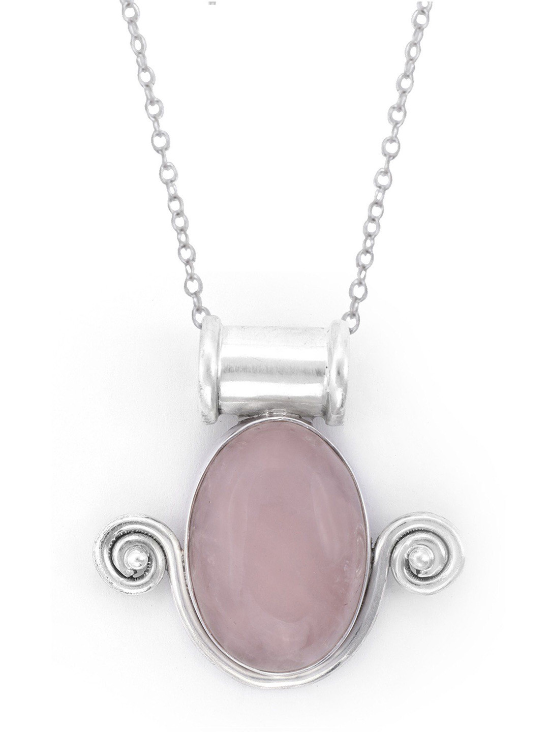 Exotic India Rose Quartz Gemstone Sterling Silver Pendant