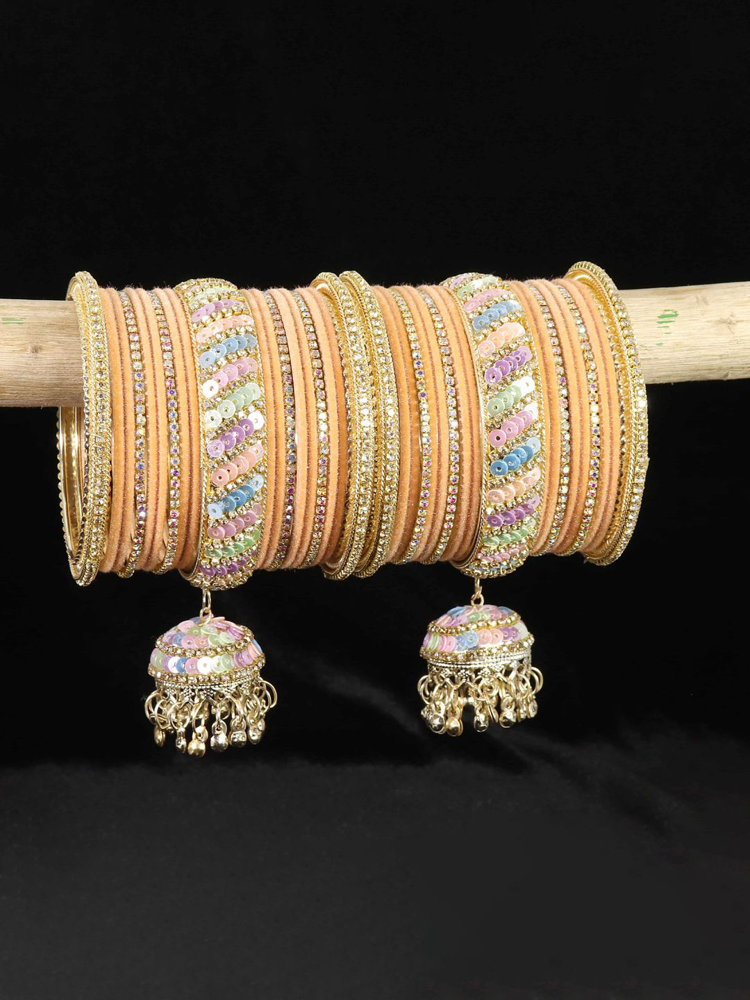 NMII Pack of 38 Zircon Stone Jhumka Latkan Bangles