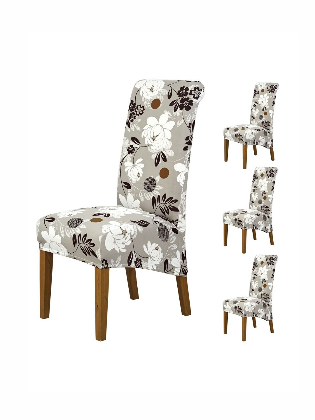 HOKIPO Grey & White 4 Pieces Printed Dining Chair Covers