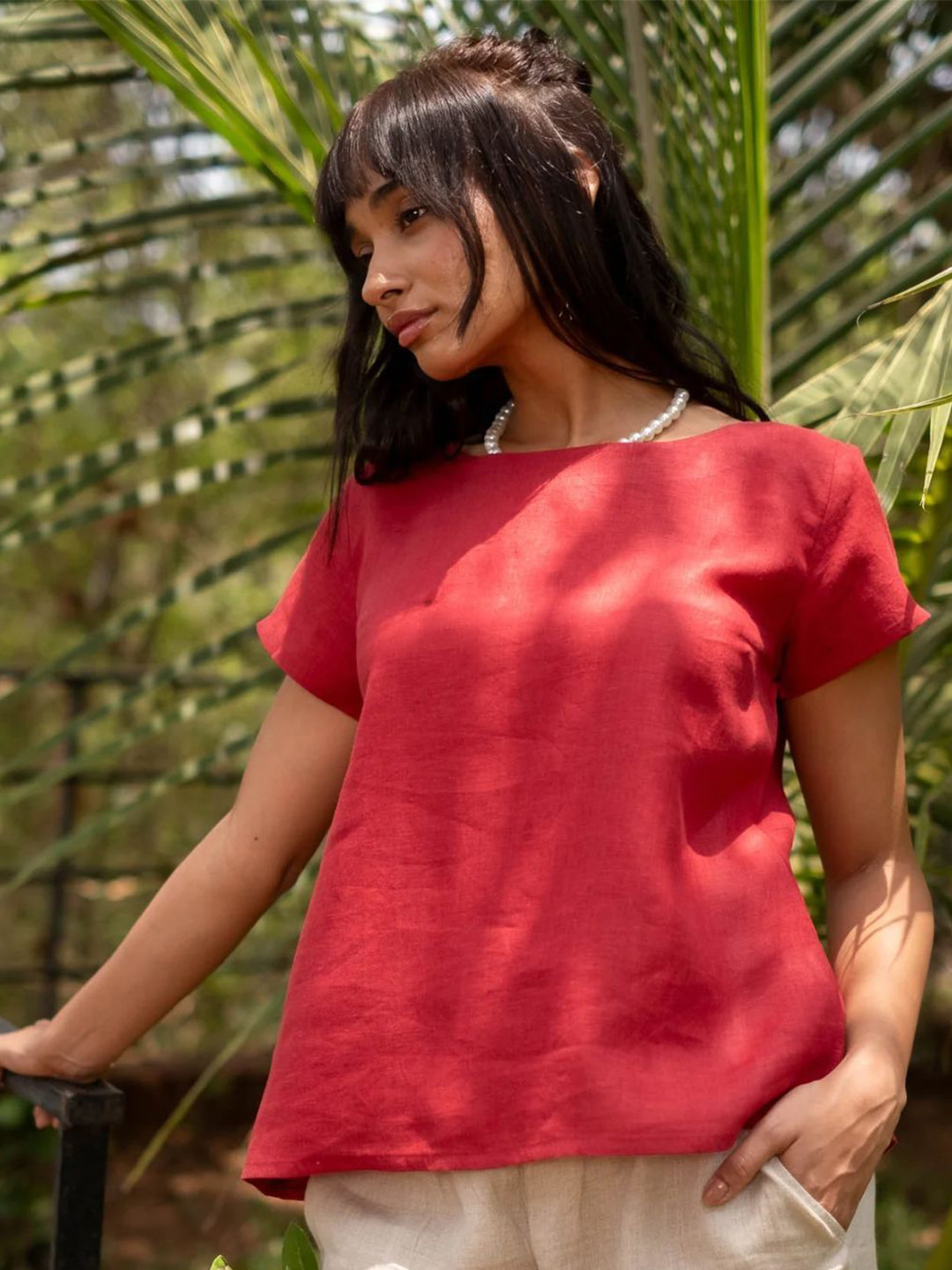 Creatures of Habit Women Linen Boat Neck Top