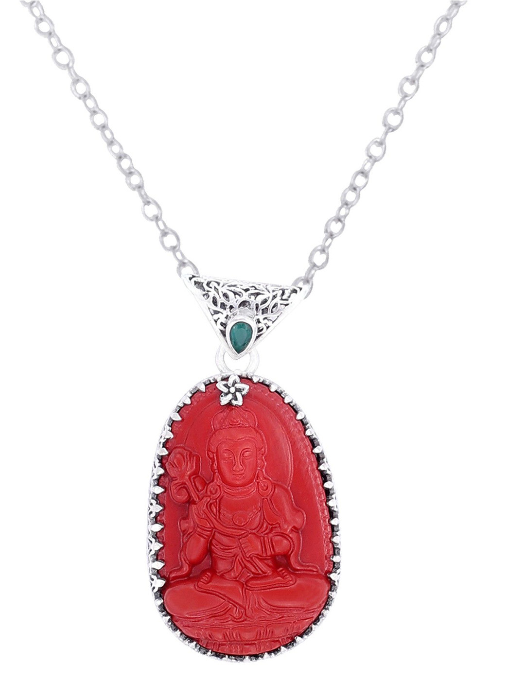 Exotic India Padmapani Buddha with Emerald Sterling Silver Pendant