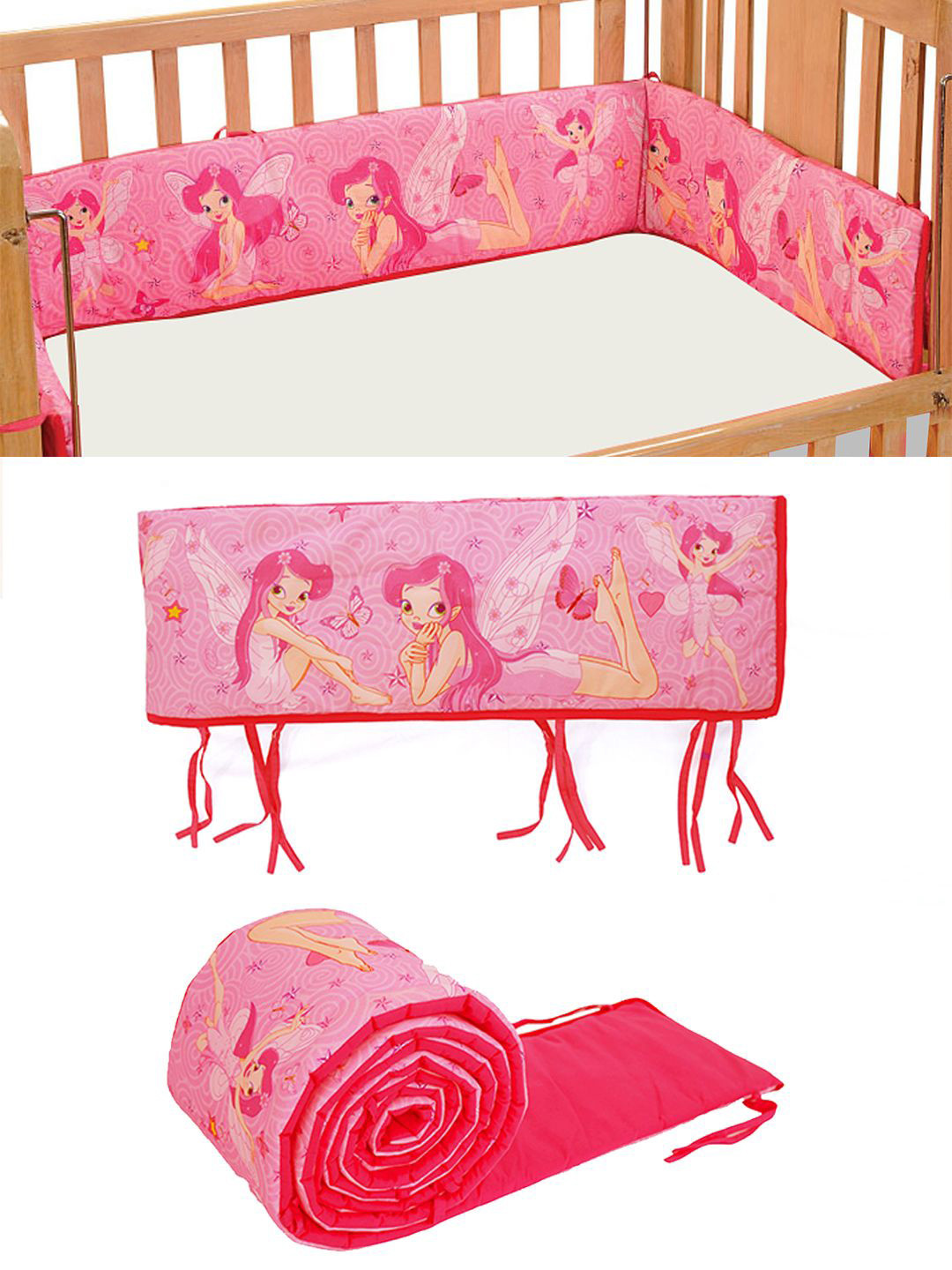 SWAYAM Infants Pink Printed Cotton Cot Bumpers