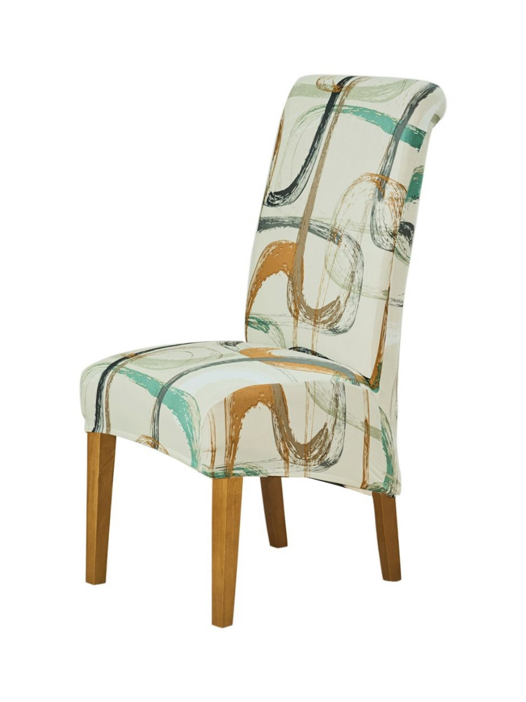 HOKIPO Beige & Orange Printed 140 GSM Long Back Dining Chair Cover