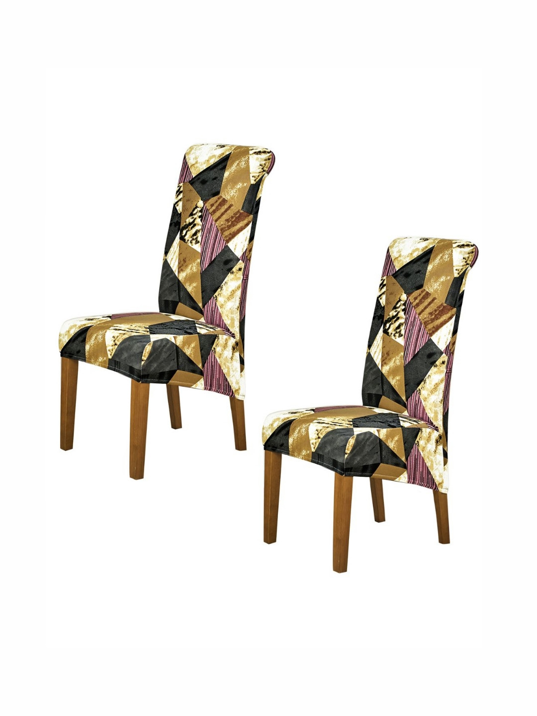 HOKIPO Burgundy & Black 2 Pieces Printed 140 GSM High Back Dining Chair Covers