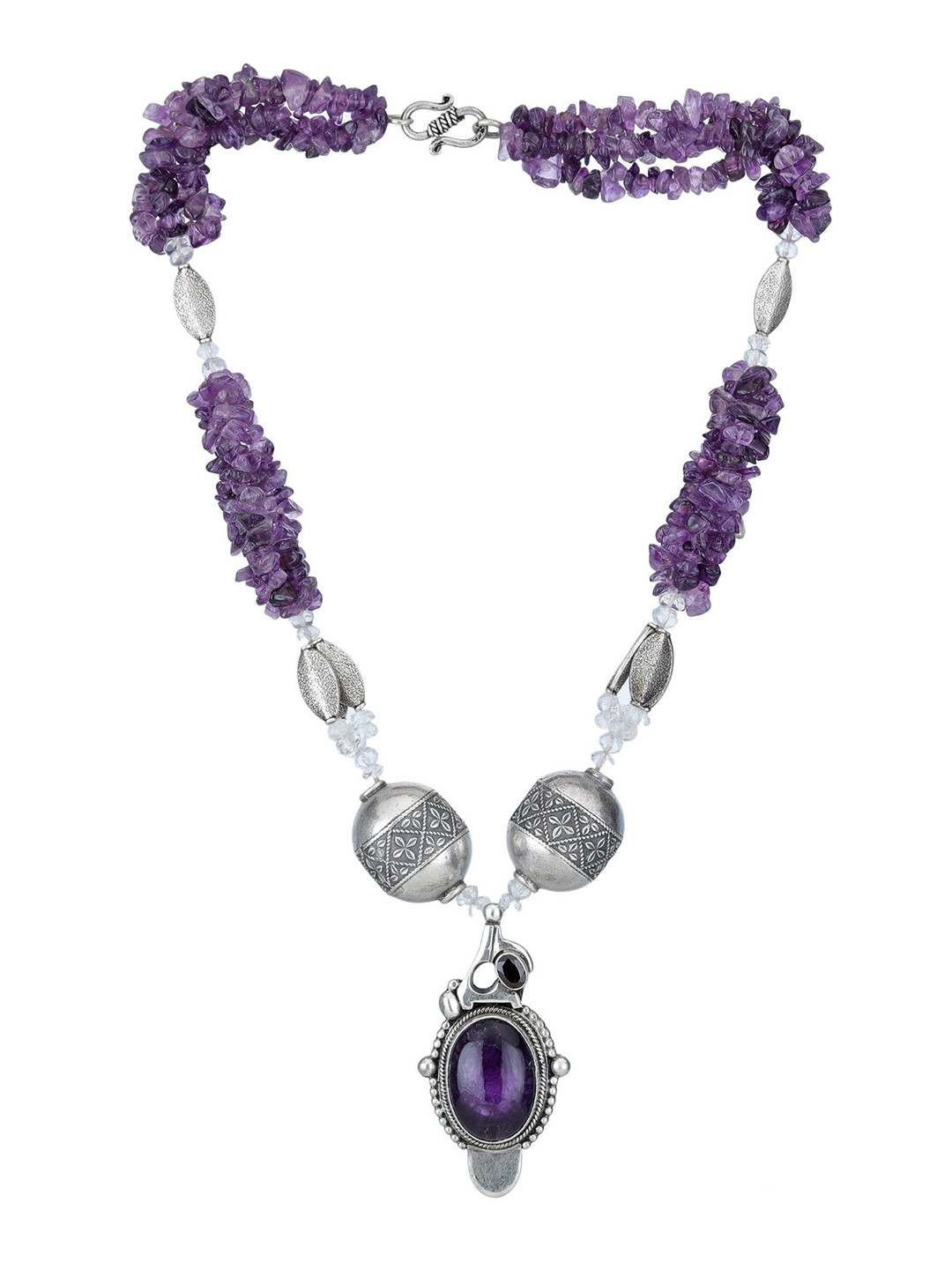 Exotic India Amethyst Gemstone Sterling Silver Beaded Necklace