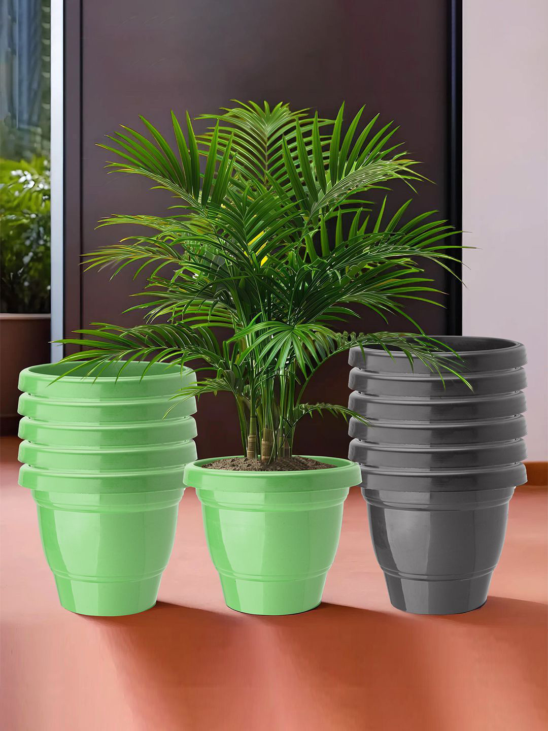 Kuber Industries Green & Black 12 Pieces Lightweight 2 Layer Planters