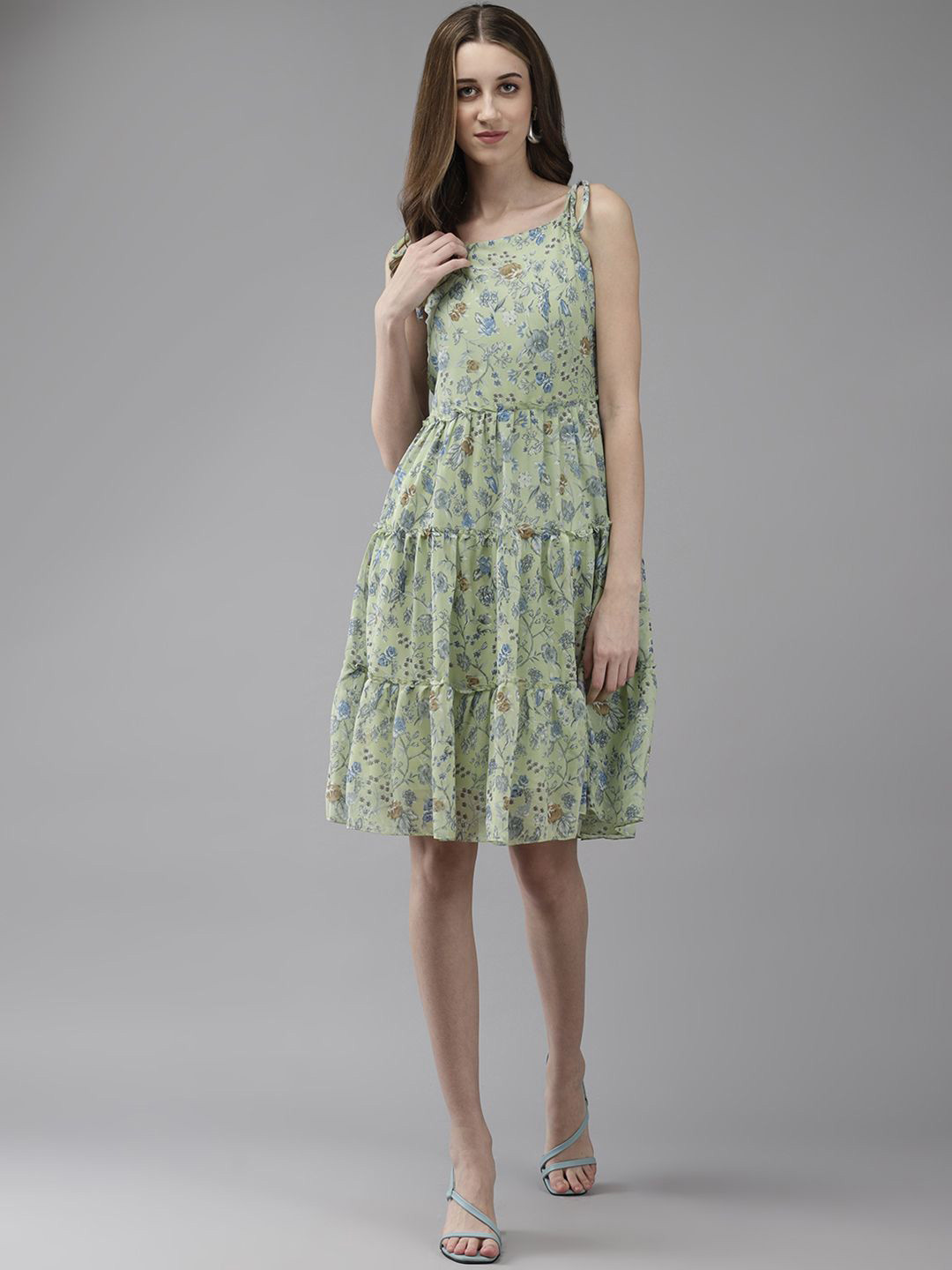 BAESD Shoulder Strap Frilled Floral Tiered Dress