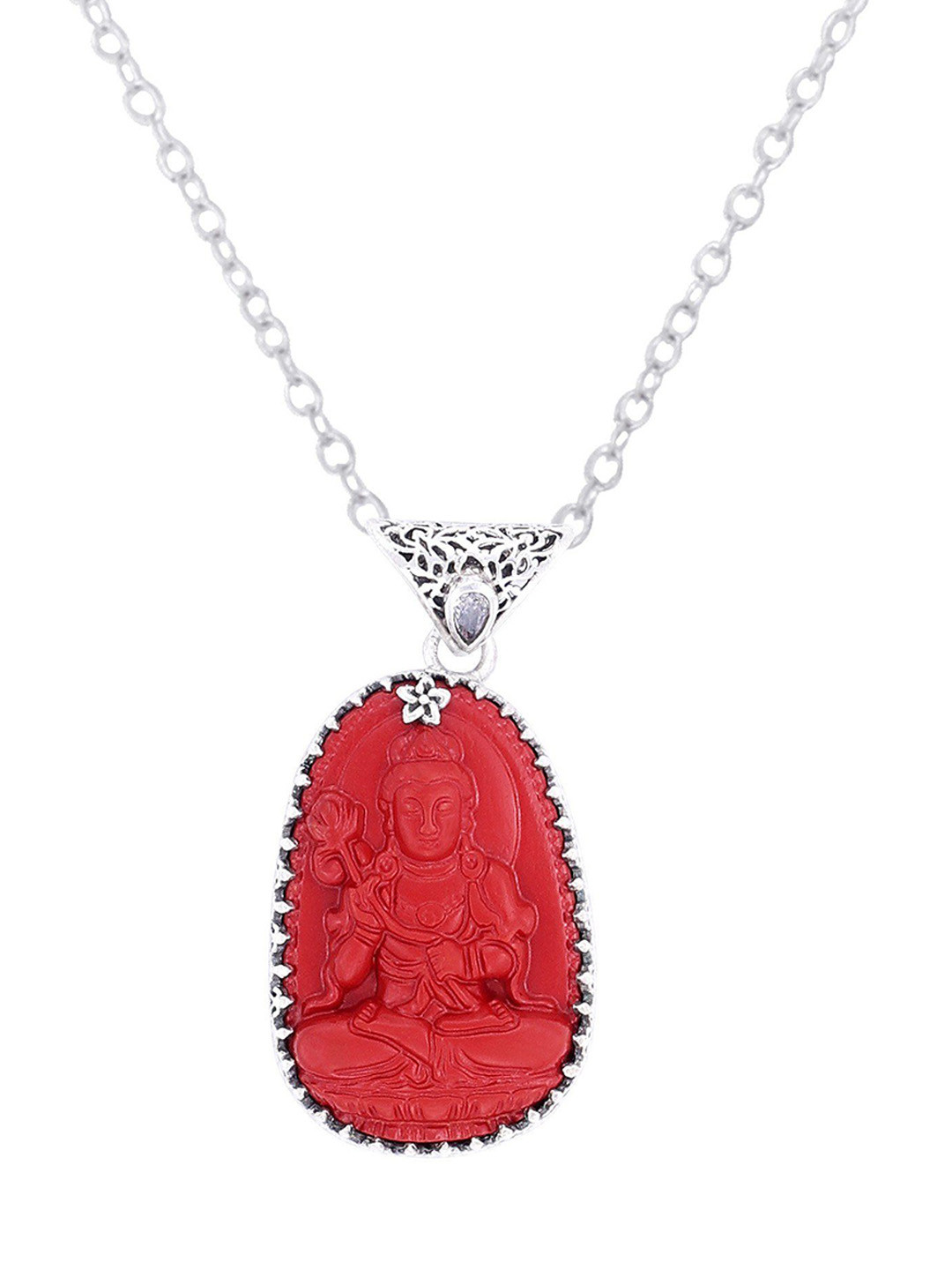 Exotic India Padmapani Buddha with Cubic Zirconia Sterling Silver Pendant