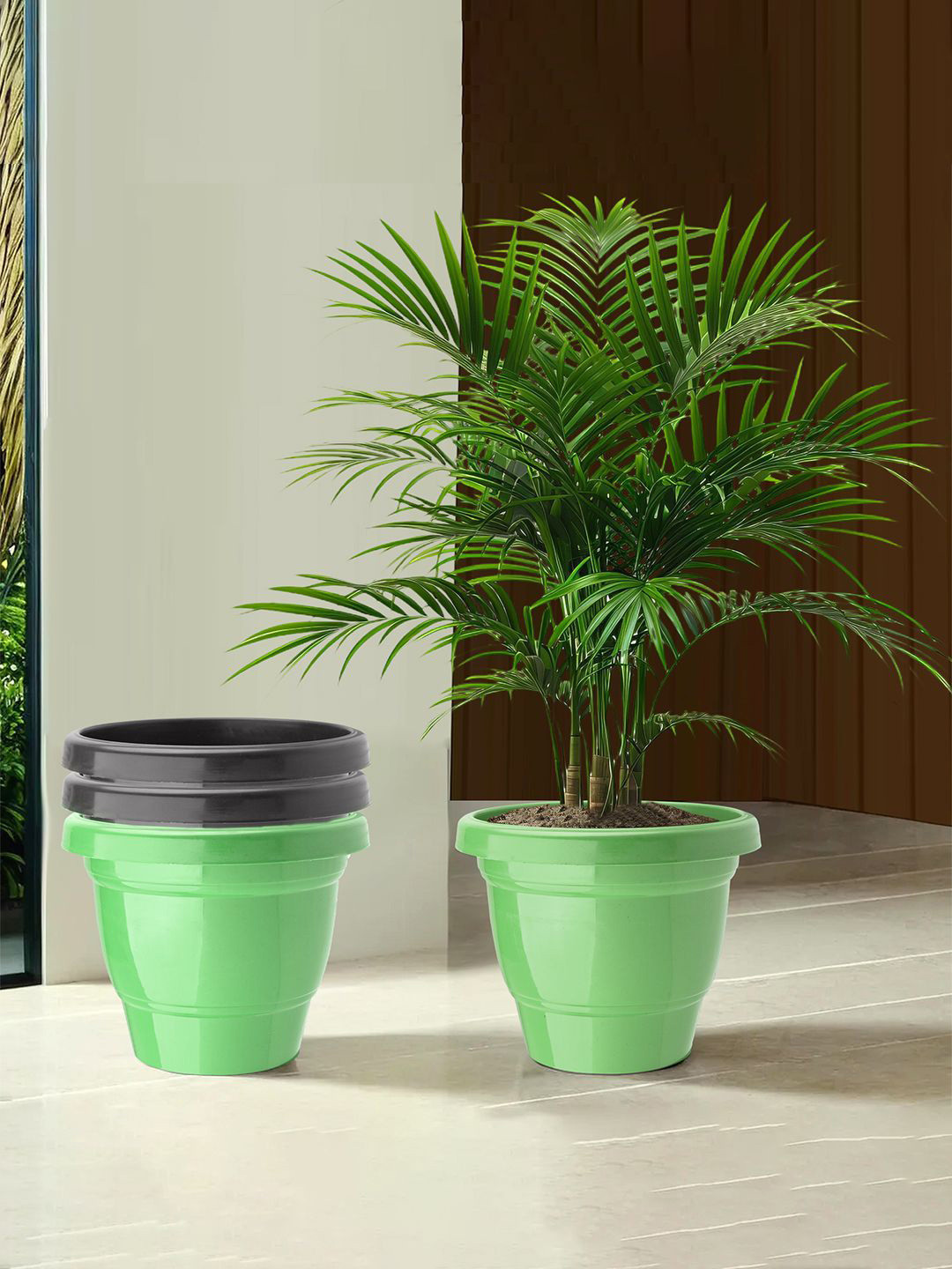 Kuber Industries Black & Green 4 Pieces 2-Layers Planters