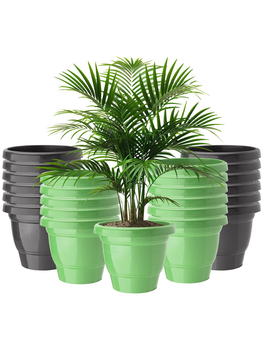 Kuber Industries Green & Black 24 Pieces Durable 2-Layer Planters