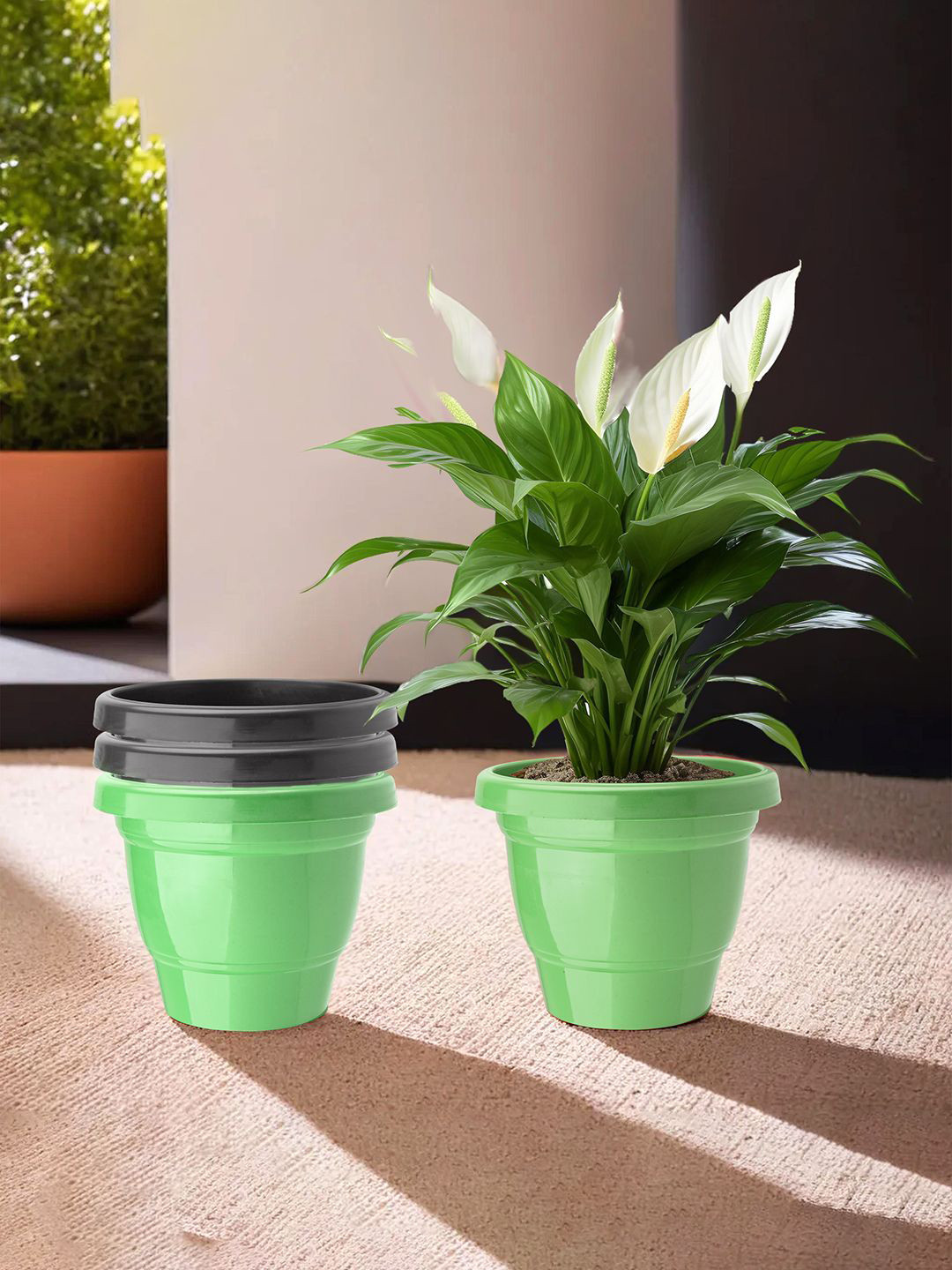 Kuber Industries Green & Black 4 Pieces Durable 2-Layer Planters