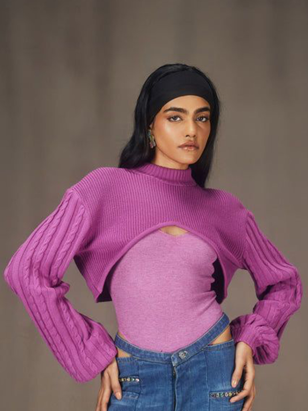 Lea Clothing Co. Self Design Sweater & Trousers With Bodysuit