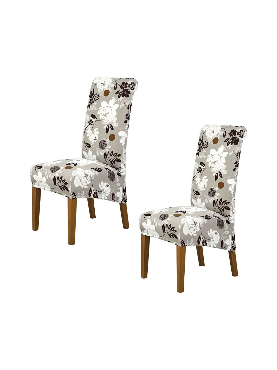 HOKIPO Grey & White 2 Pieces Printed 140 GSM High Back Dining Chair Covers