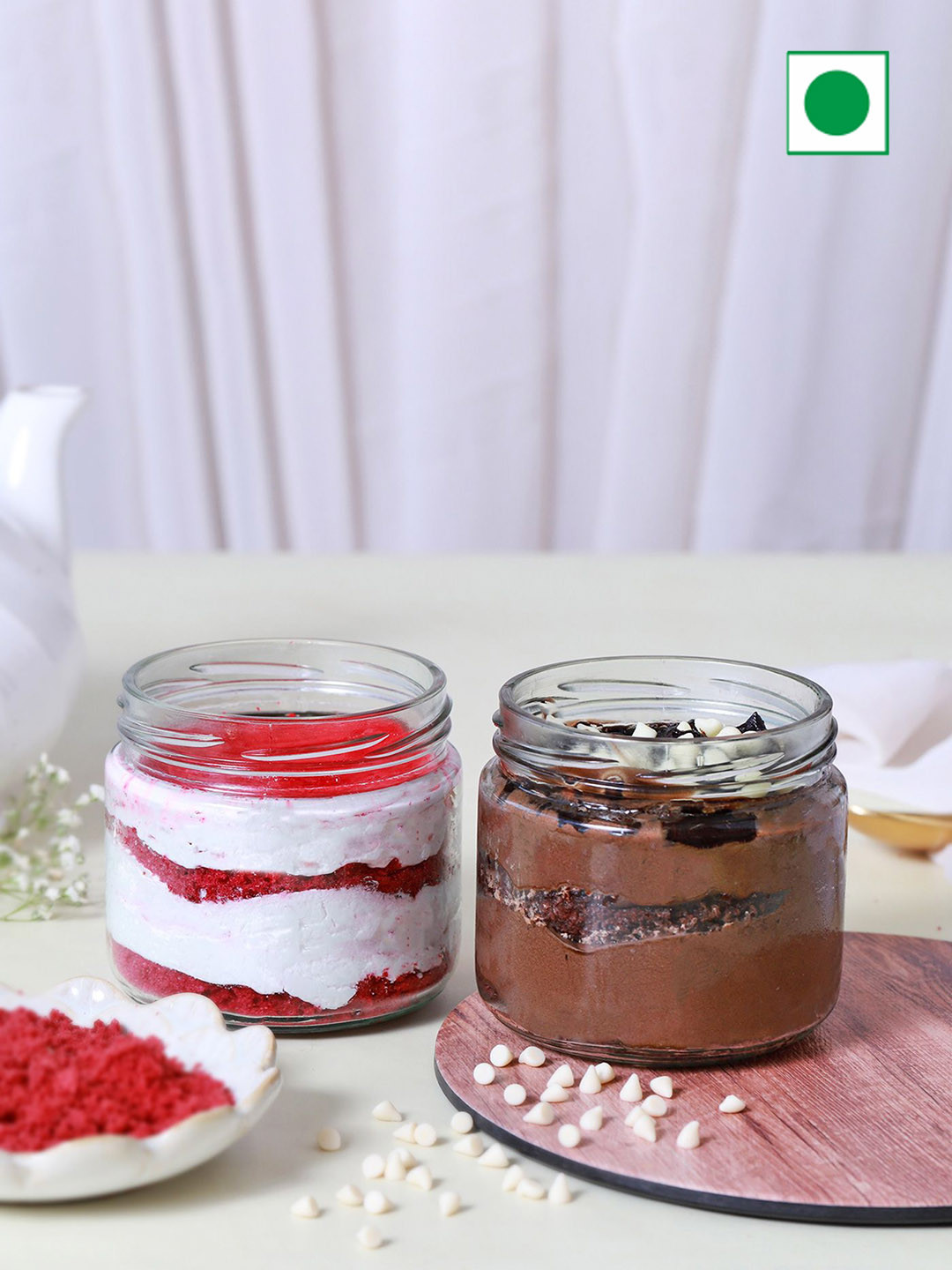 IGP 2-Pcs Red Velvet & Chocolate Flavor Eggless Round Jar Cake- 400 G