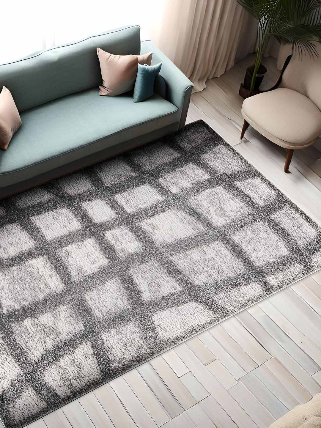 Sapana Carpet-Mats Grey Geometric Shaggy Rectangular Carpet