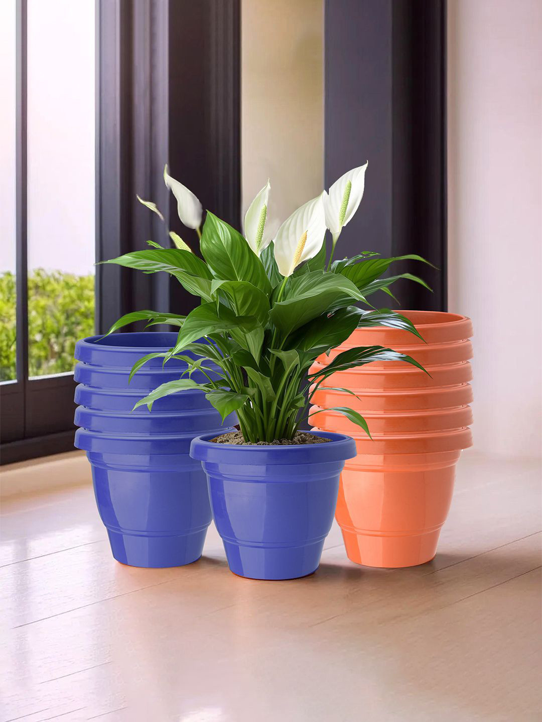 Kuber Industries Blue & Orange Colored 12 Pieces Light Weight 2-Layer Planters