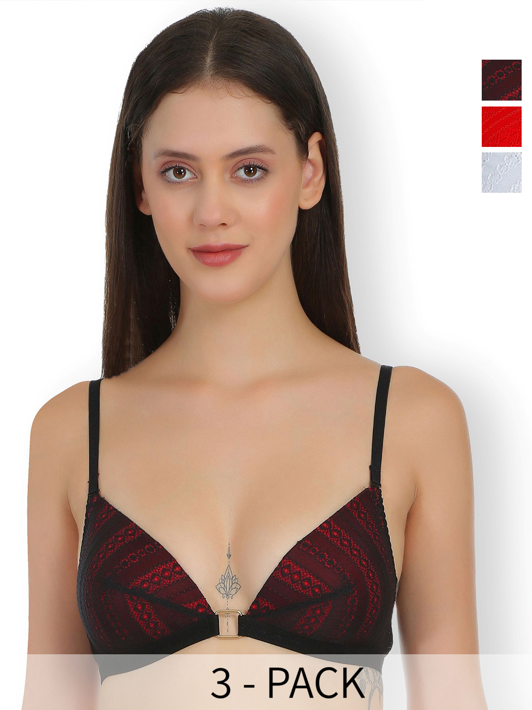 SELFCARE Pack Of 3 Half Coverage Cut and Sew Lightly Padded Plunge Bra