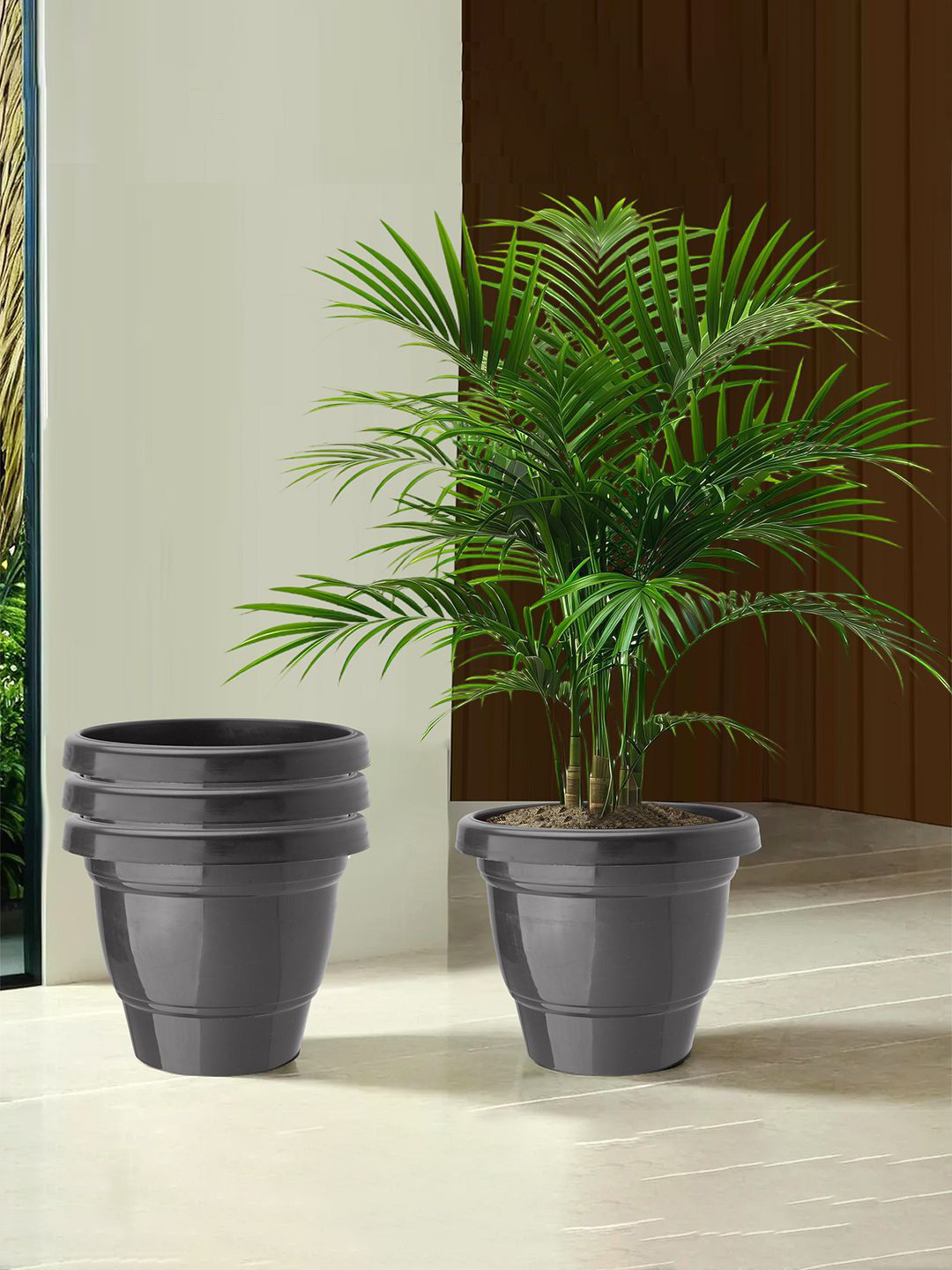Kuber Industries Black 4 Pieces 2-Layer Phooldaan Planters