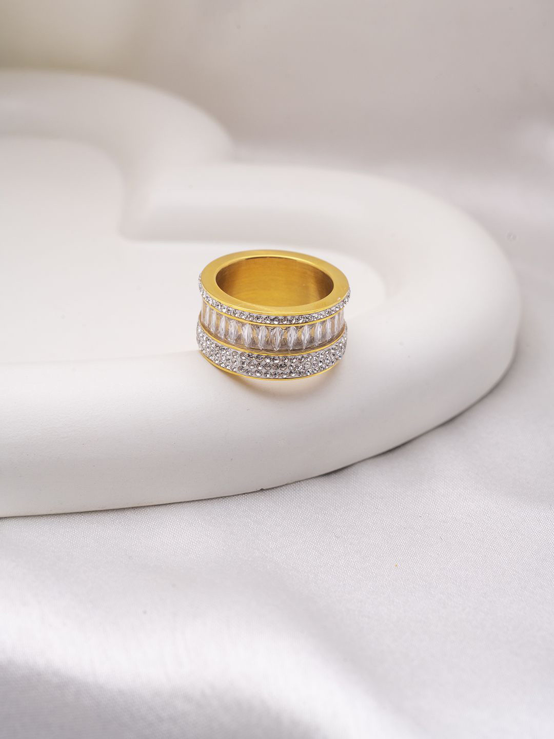 Perfectly Average Women & Girls 18k Gold Plated CZ Studded 3 in1 Finger Ring