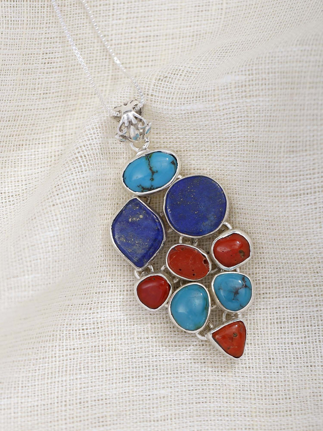 Exotic India Sterling Silver Tri-Color Pendant