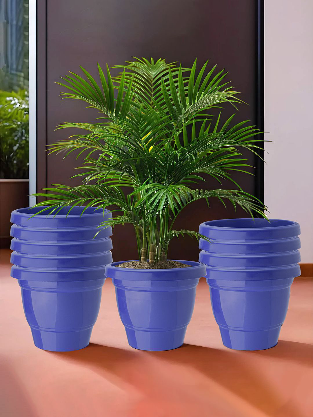 Kuber Industries Blue 10 Pieces  2-Layer Flower Pot