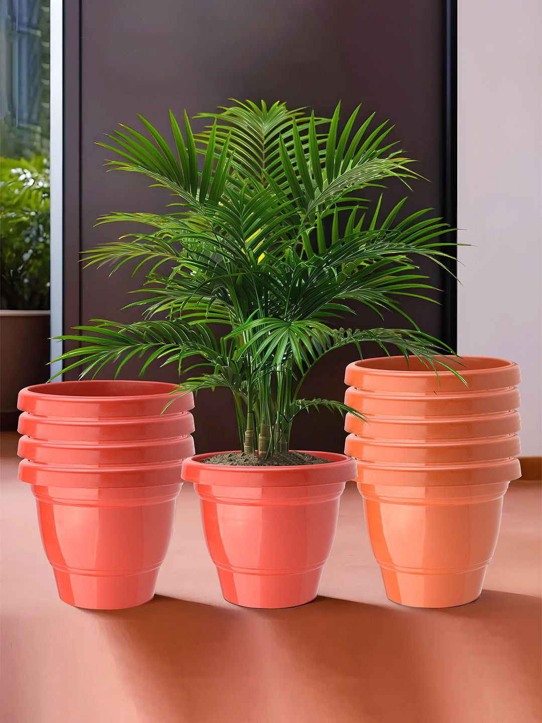 Kuber Industries Red & Orange-colored 10 Pieces  Lightweight Planters