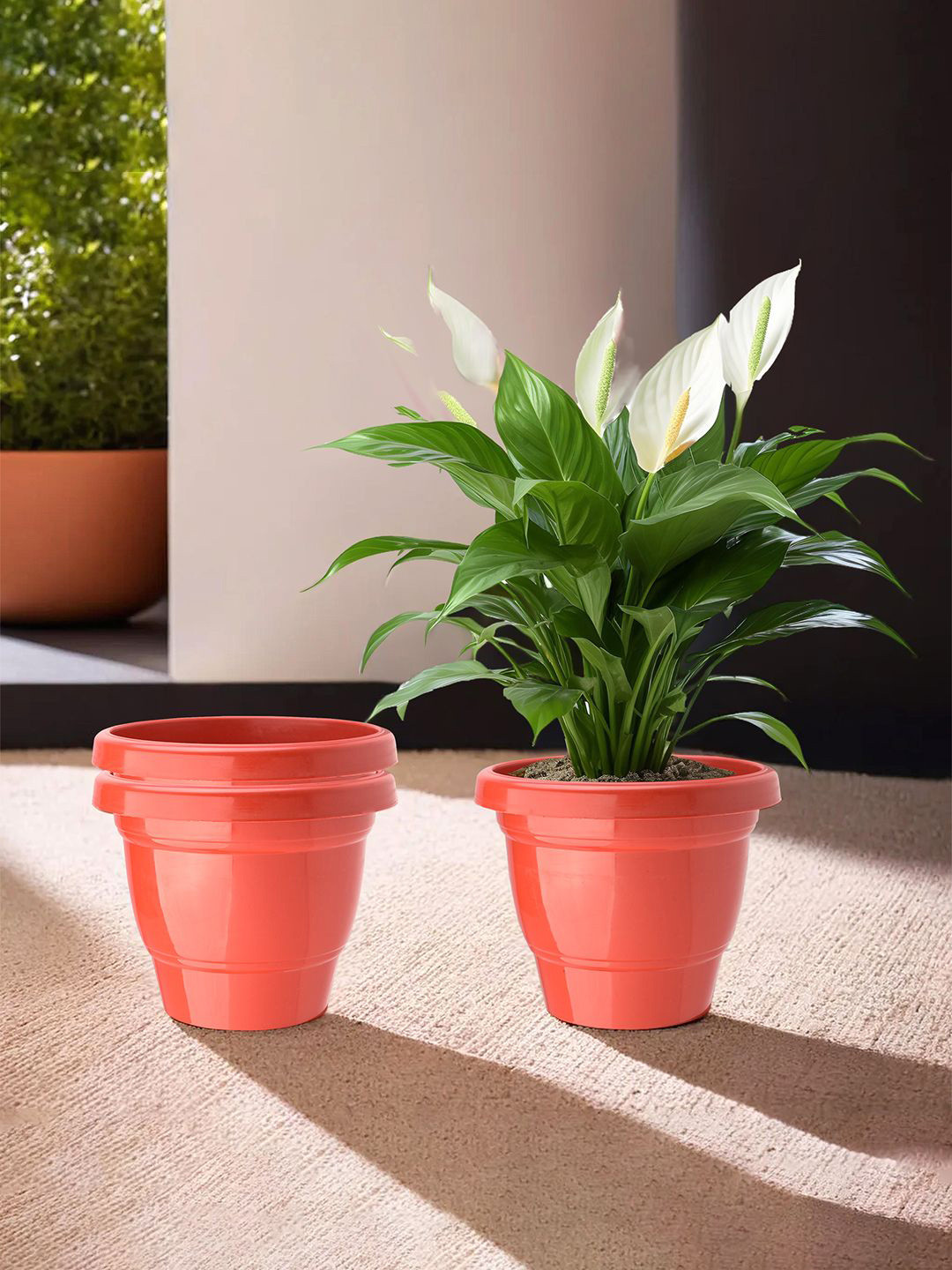Kuber Industries Red 3 Pieces Light Weight 2-Layer Planters