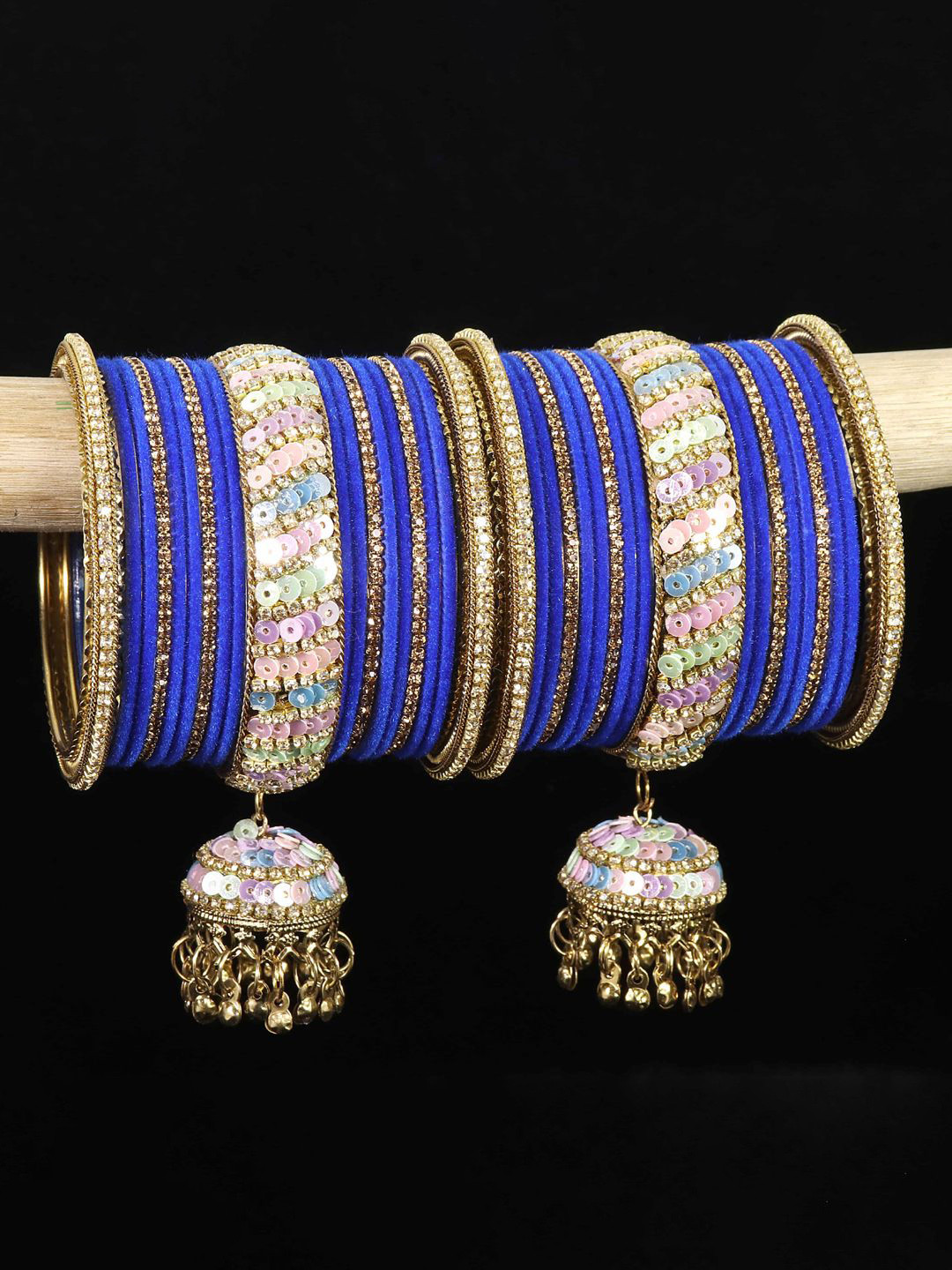 NMII Set Of 38 Zircon Stone & Bells Jhumka Latkan Bangles