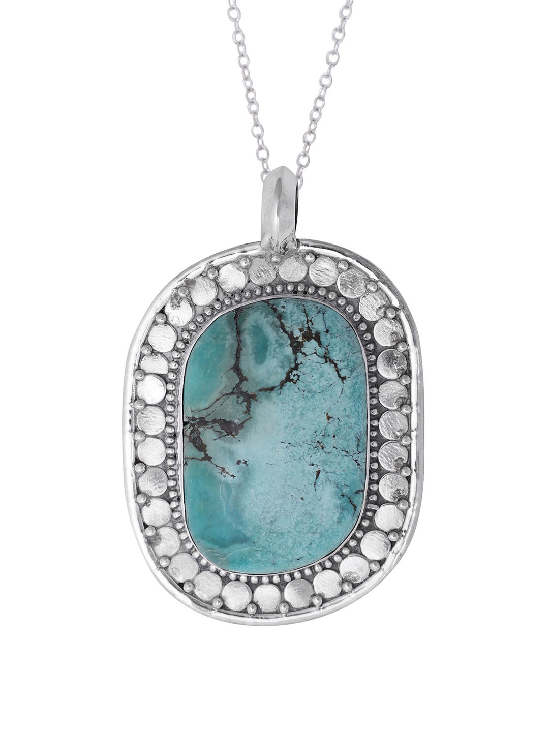 Exotic India Beautiful Turquoise Large Stone Sterling Silver Studded Pendant