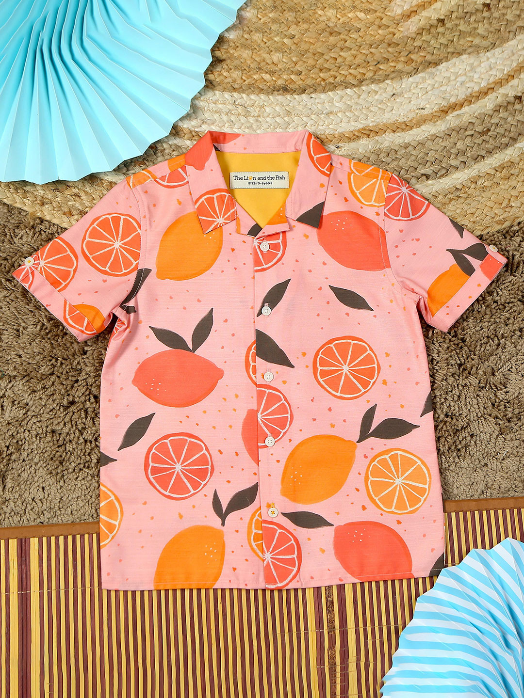 The Lion and The Fish Boys Lemon Printed Cuban Collar Relaxed Fit Shirt