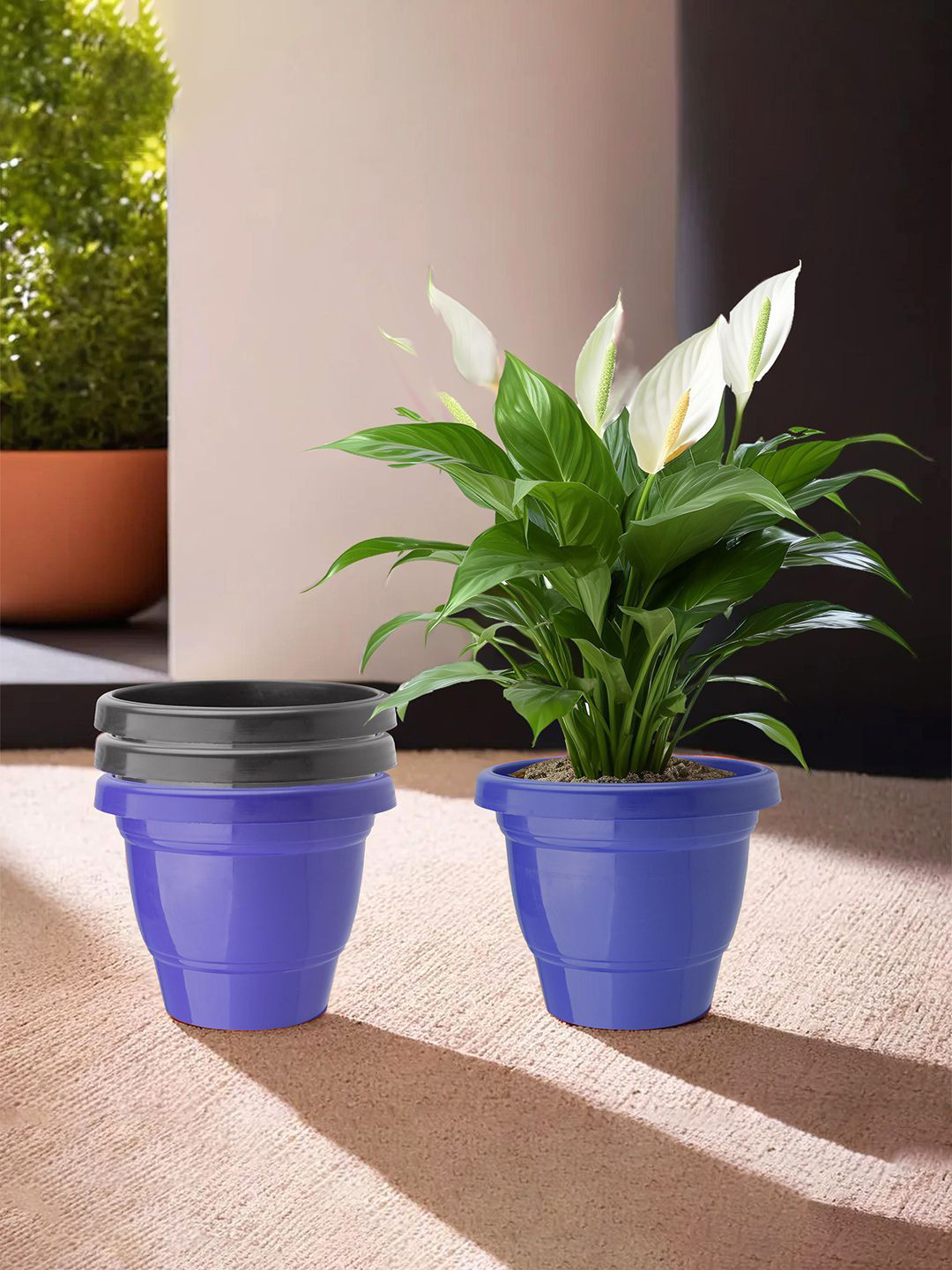 Kuber Industries Blue 4 Pieces 2 Layer Lightweight Planters