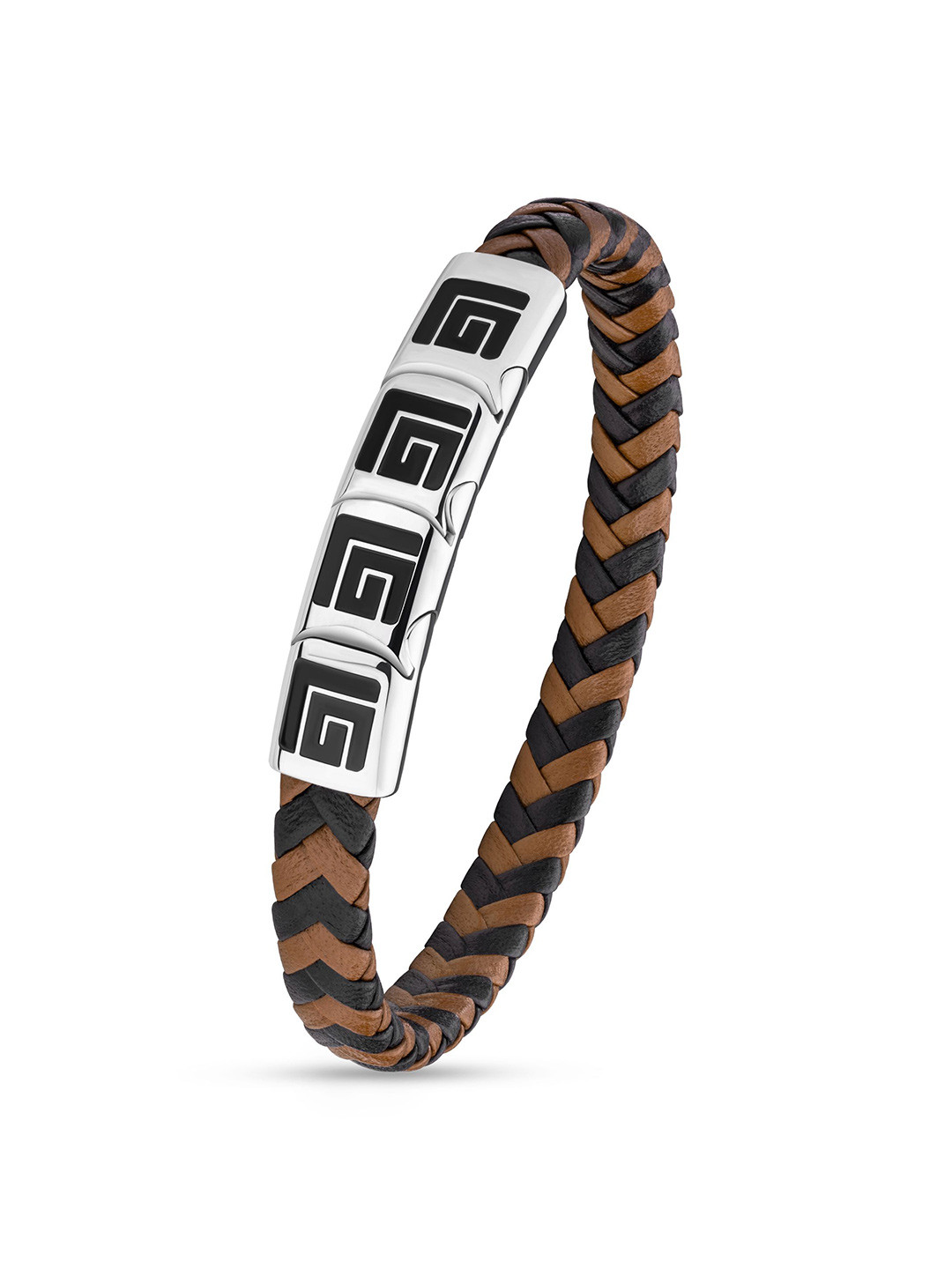 Guy Laroche Adam Men Leather Stainless Steel Wraparound Bracelet