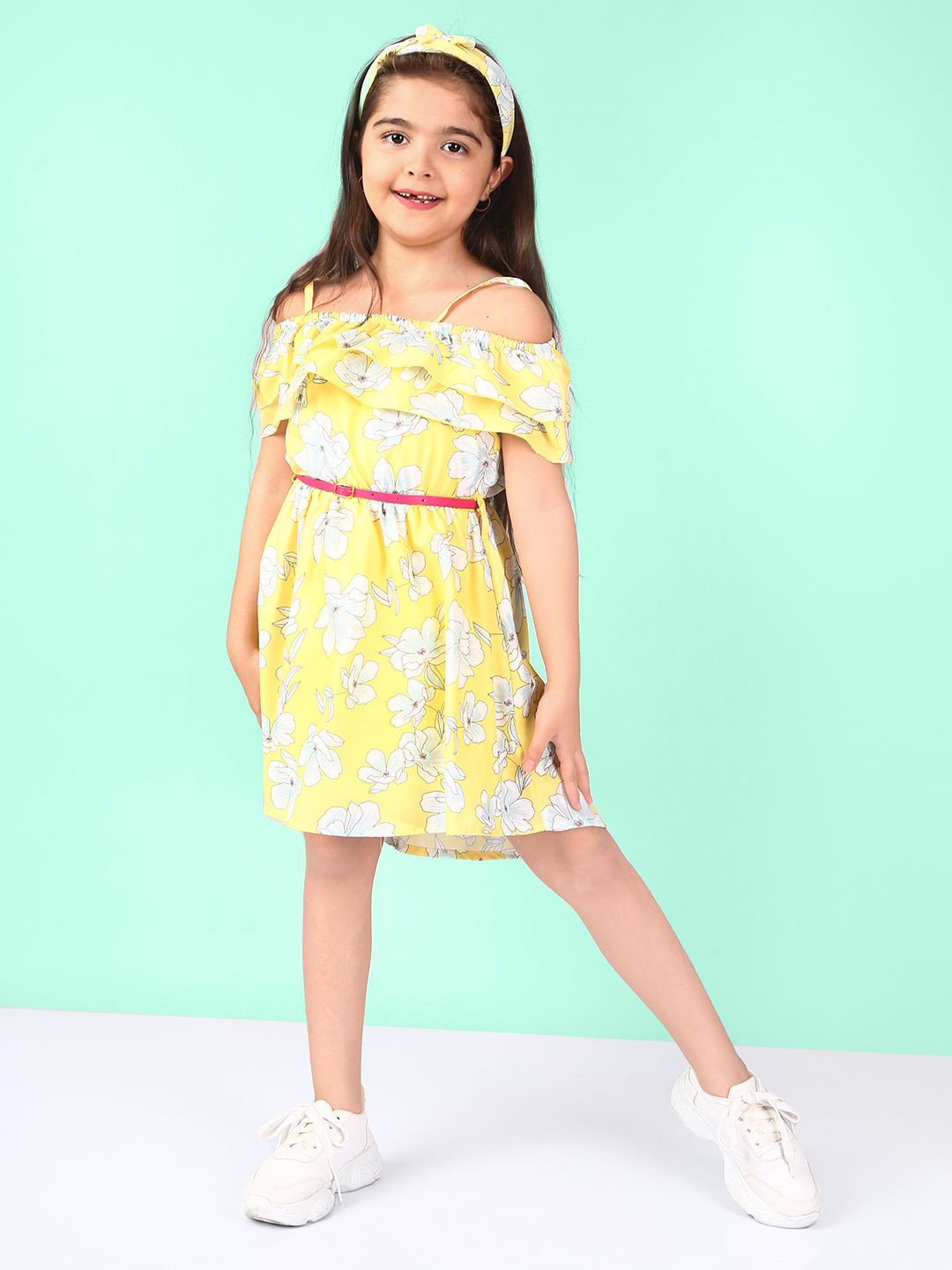 Naughty Ninos Girs Ruffled Off-Shoulder Fit & Flare Dress