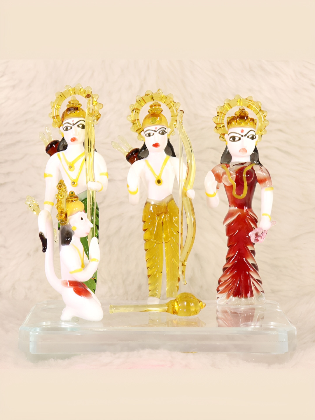 NMII Lord Ram Darbar White Glass Glossy Prayer Room Medium Showpiece - 5.1 Inches