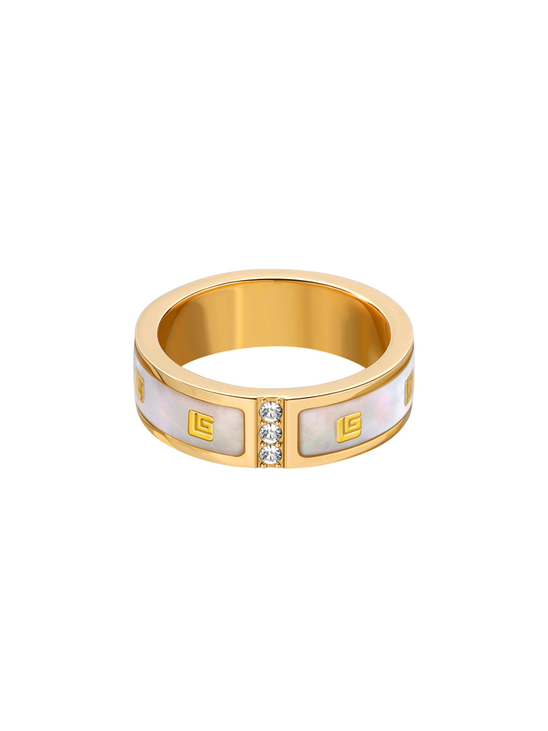 Guy Laroche Grace Gold-Plated Mother Of Pearl & Crystals-Studded Steel Finger Ring