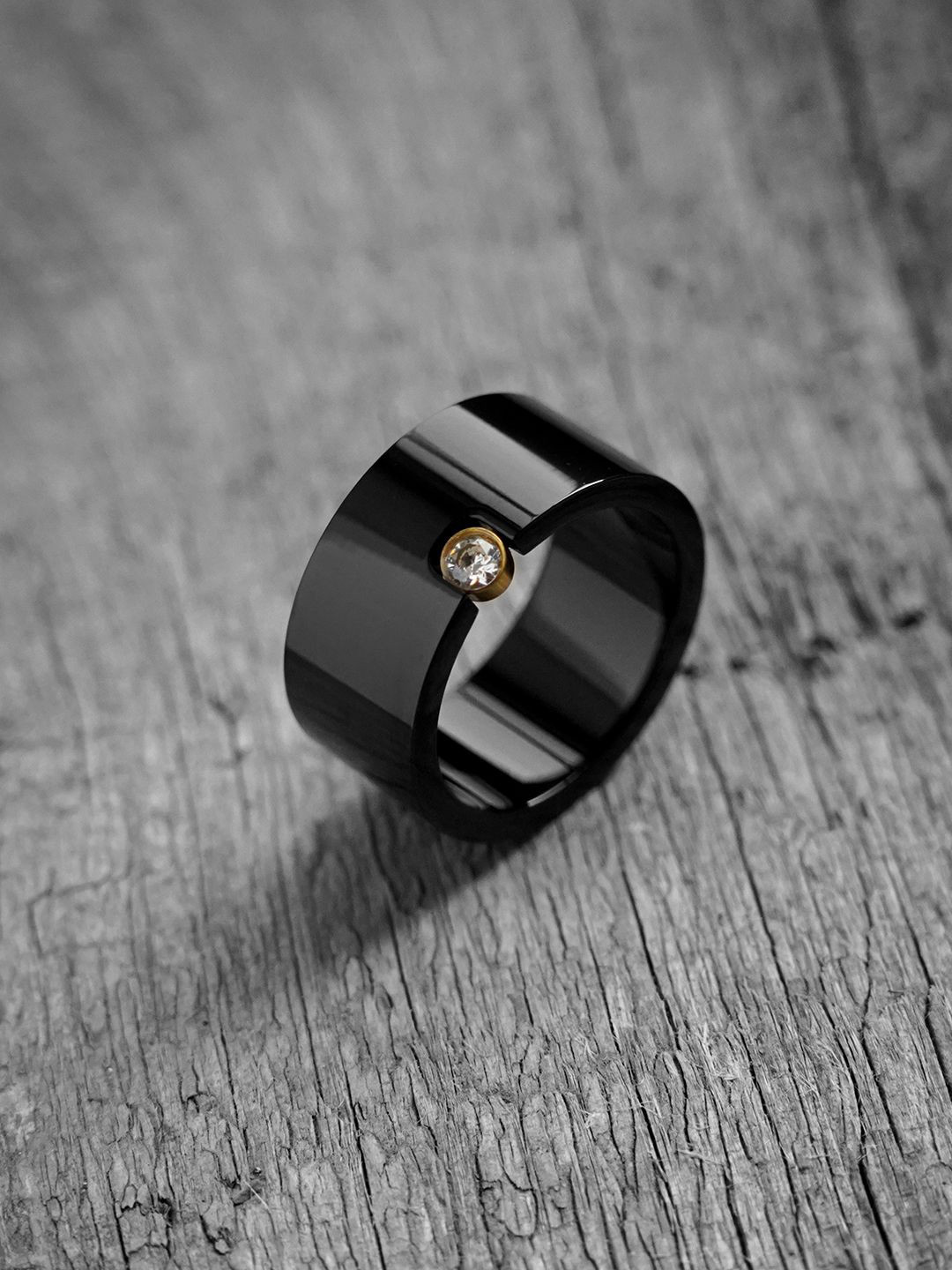 SWASHAA Malcolm Men Rhodium-Plated Stainless Steel Cubic Zirconia-Studded Band Ring